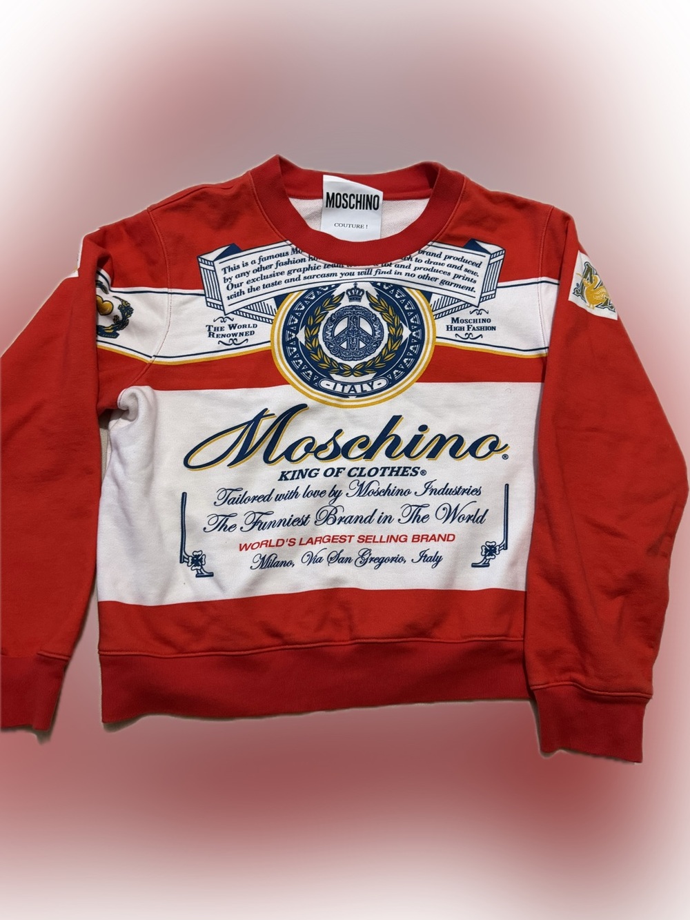 Moschino Red and White Logo Crewneck Sweatshirt